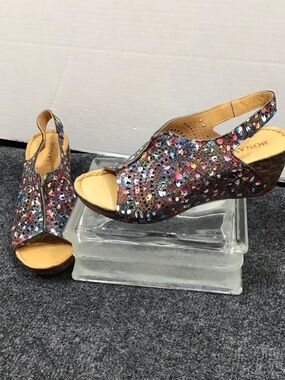 Bonavi Multicolor metallic leather Slingback Wedge Sandals 37